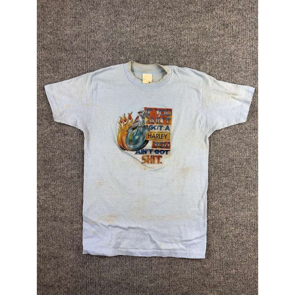 Vintage Bantams Shirt Mens Small Blue Harley Quote Biker Graphic Glitter Tee USA